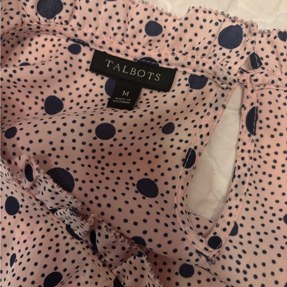 Talbots sleeveless blouse with ruffled neckline size M pink blue - Picture 2 of 4